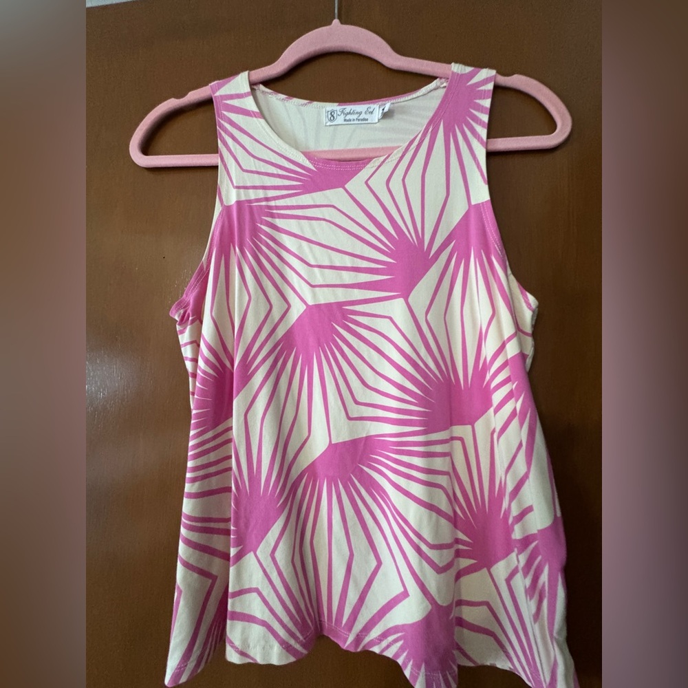 Fighting Eel Pink and Cream Geometric Tank Top